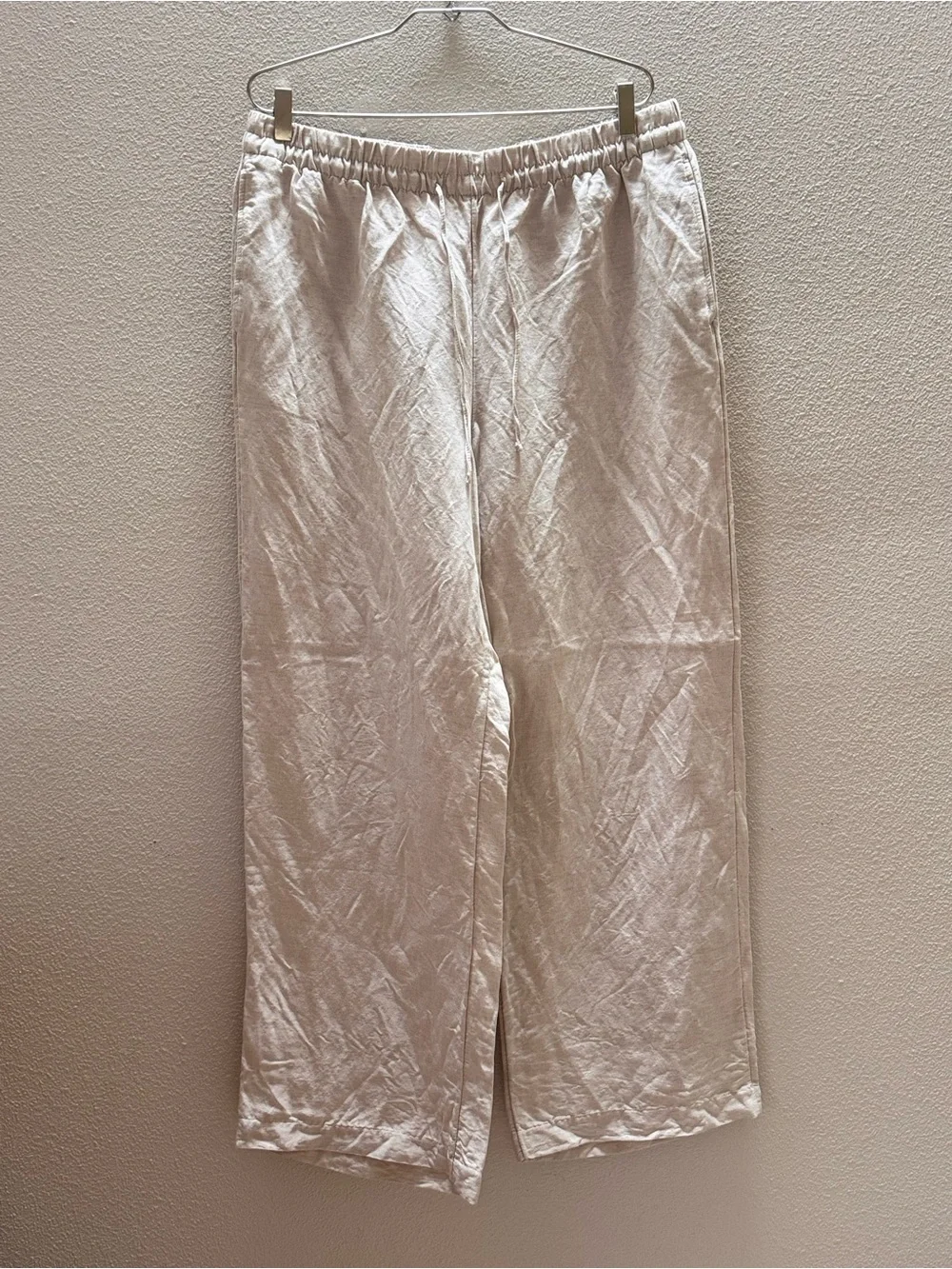 H&M White Wide-Leg Linen-Blend Pants